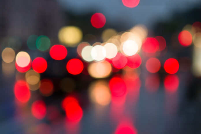 Blurred traffic lights at night