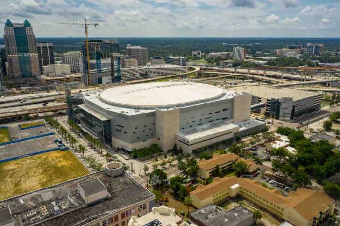 Aerial view of Amway Center in Orlando Florida