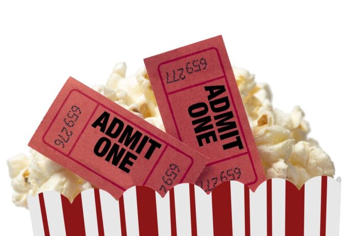 Movie theater tickets and popcorn