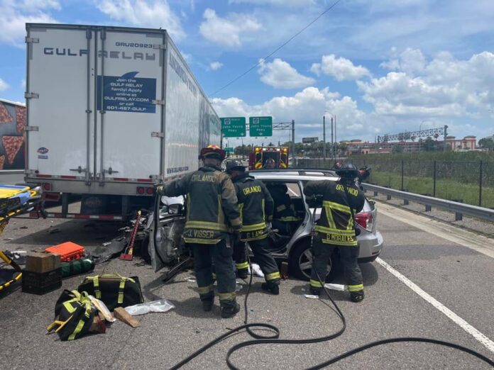 Orlando Fire Department opening vehicle involved in accident on I 4 on Wednesday May 25