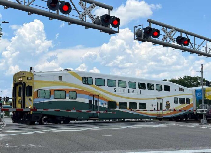 Sunrail train railroad transportation crossing in Orange County