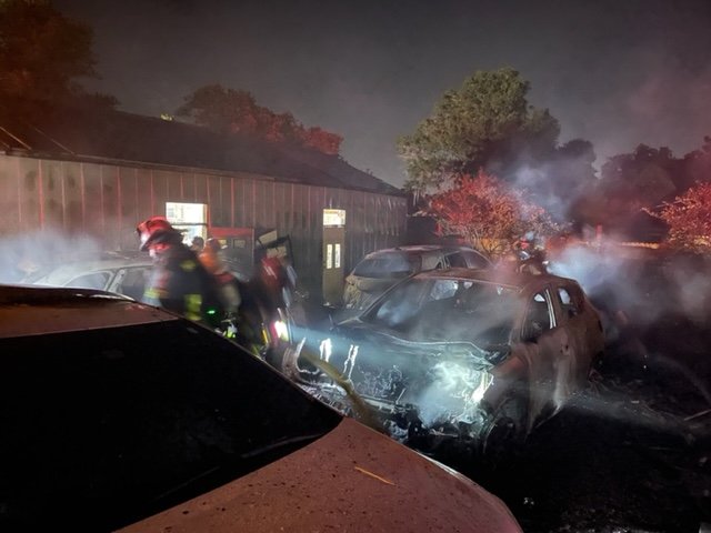 Crews extinguish five vehicle fire at Galaxy Auto Services