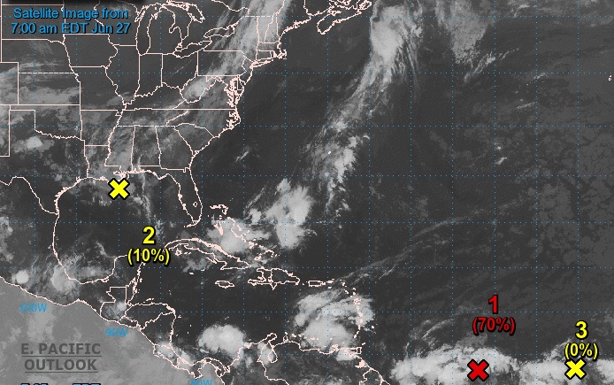 Two Day Graphical Weather Outlook from National Hurricane Center June 27 at 8 a.m.