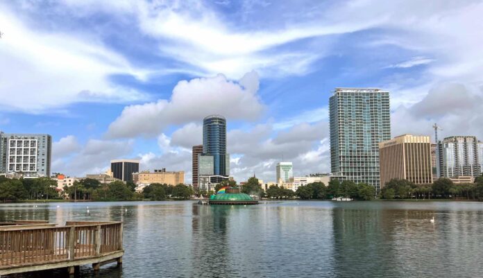 Downtown Orlando skyline as seen from Lake Eola Park