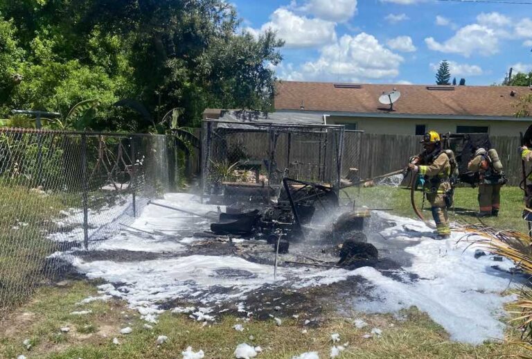 Maitland Firefighters subdue shed fire started by hot lawn mower