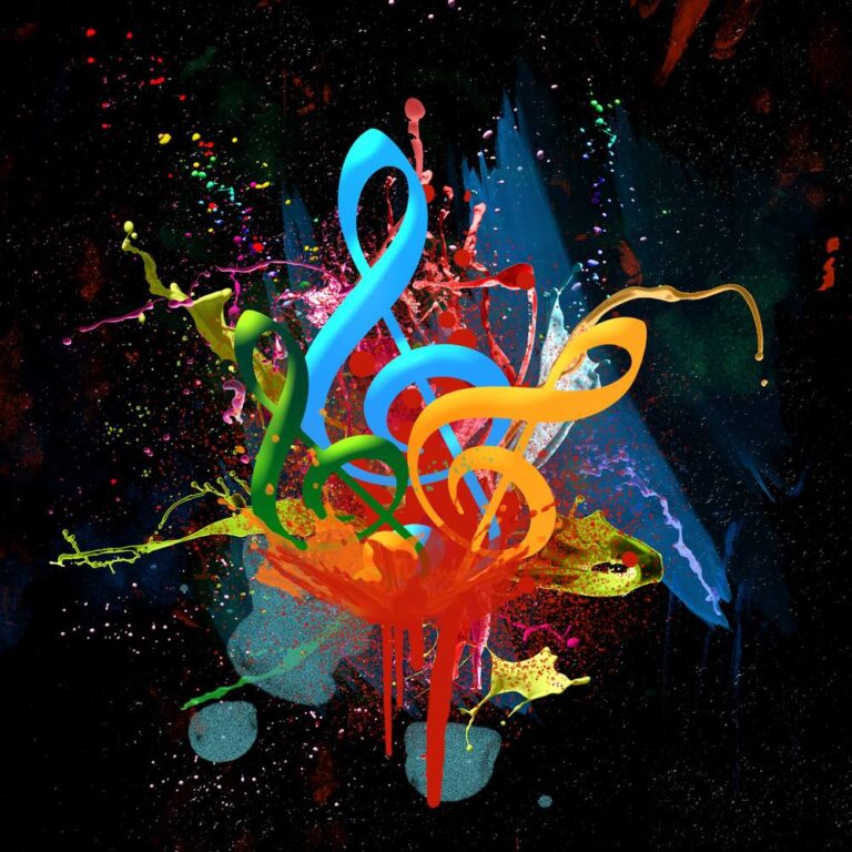 Musical clef explosion of color