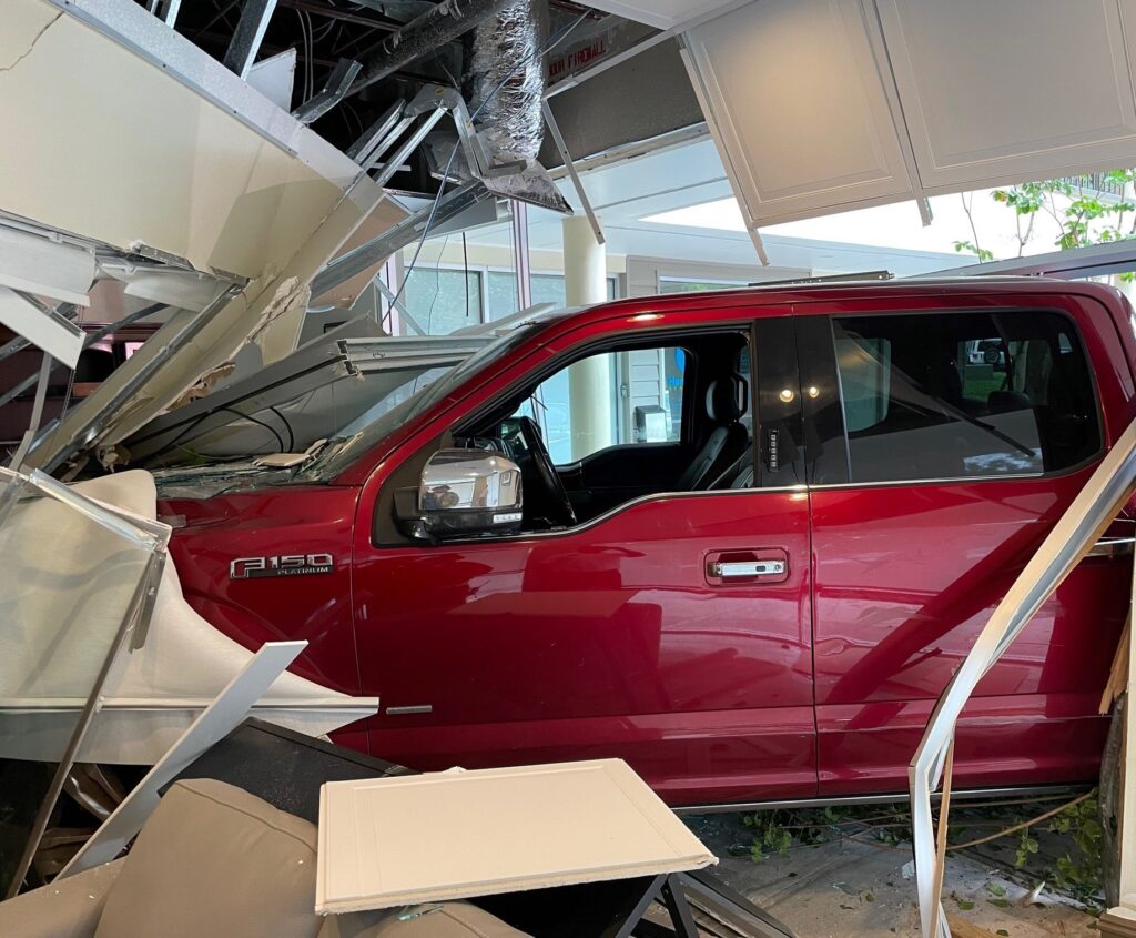 Pickup truck crashes into Maitland Exchange business center on July 26