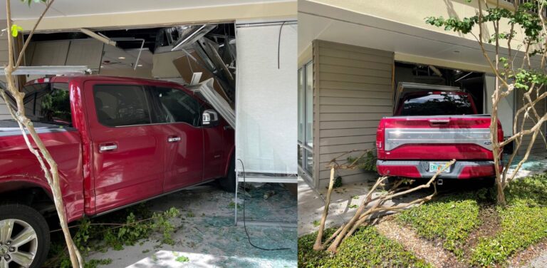Pickup truck crashes into Maitland Exchange business center