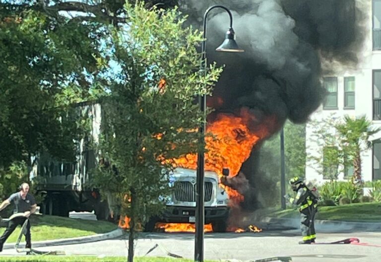 Semi-truck catches fire near Maitland Boulevard