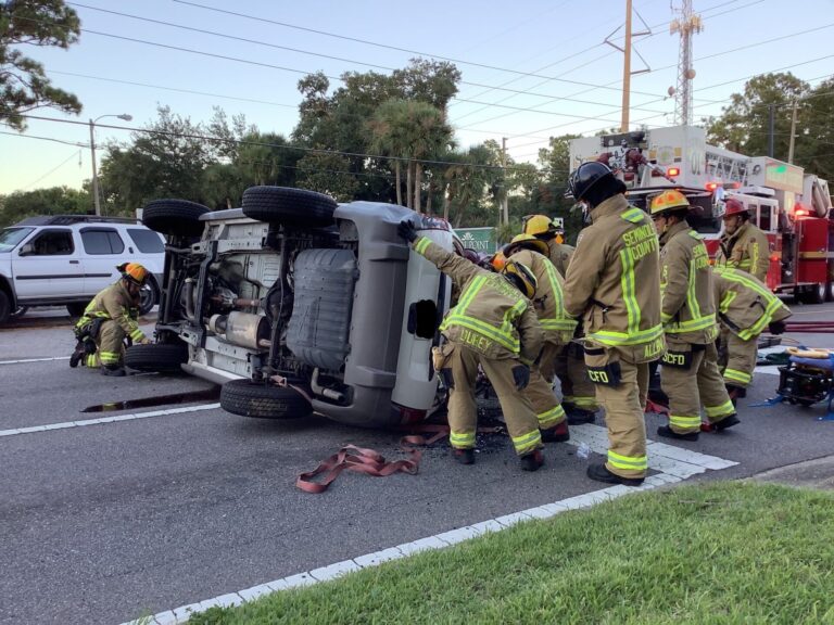 Seminole County Fire Department crew works on extricating driver from vehicle on July 30