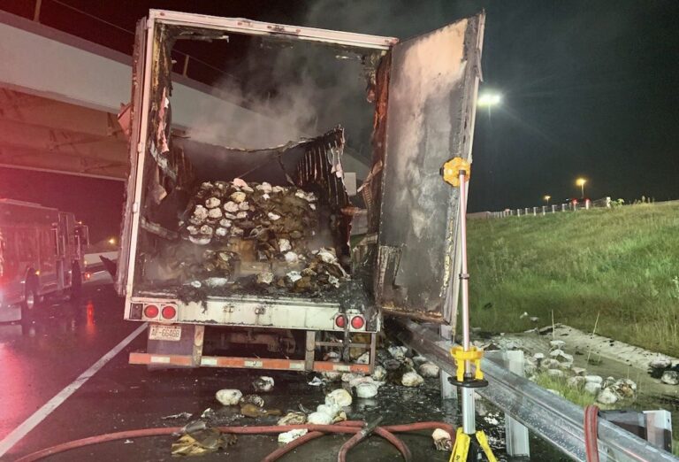 Semi-truck carrying 10,000 turkeys catches fire slows I-4 westbound in Sanford