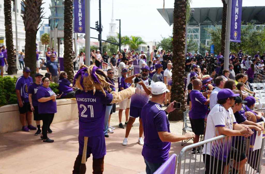 Dozens of fans gather to celebrate Orlando City Soccer Clubs victory in the U.S. Open
