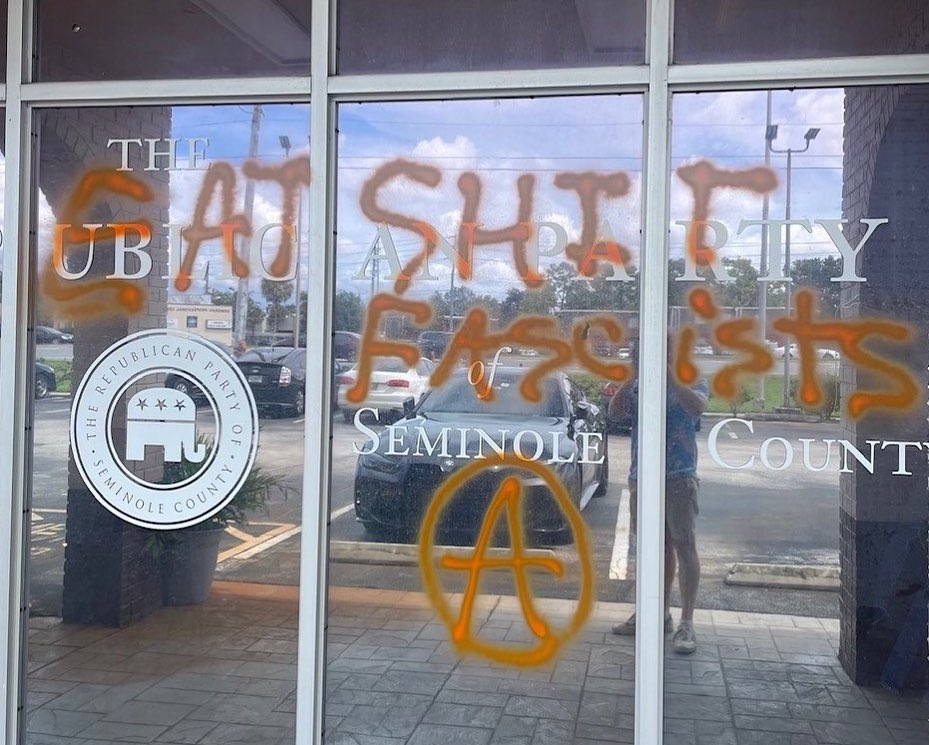 Eat Shit Fascists Sign on Seminole County Republican Party building