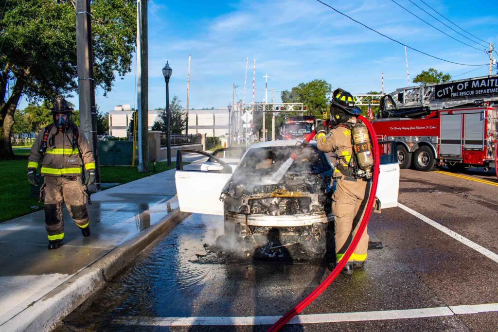 Maitland fire crews subdue a vehicle fire on September 1
