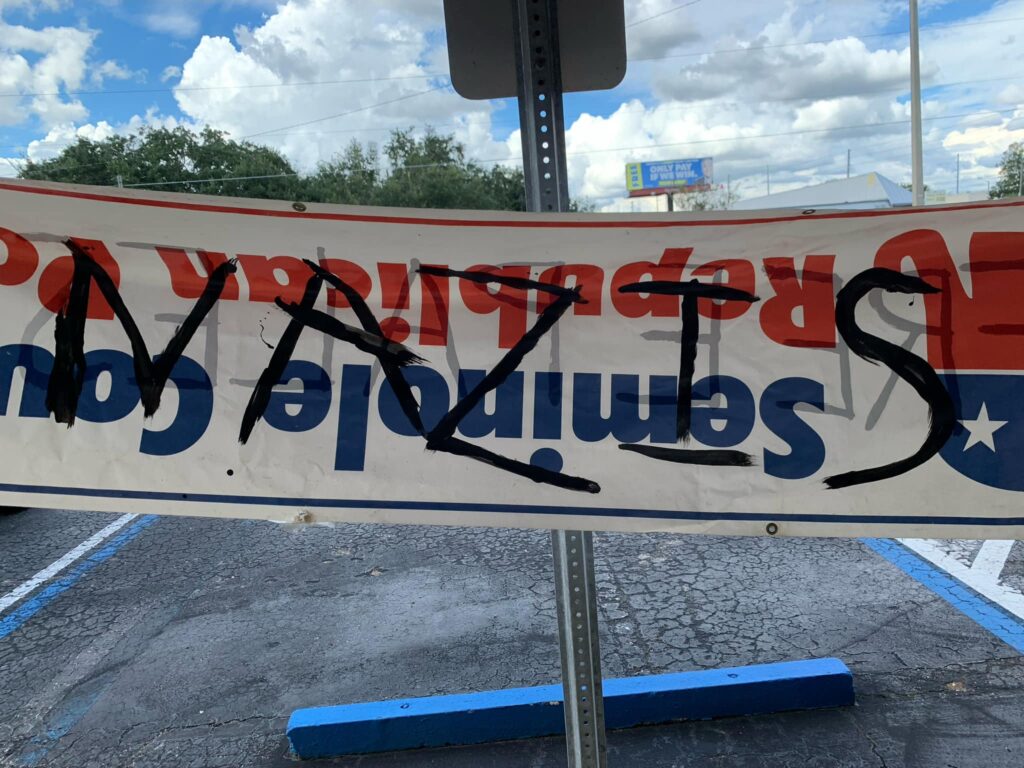 Nazis written on the back of GOP banner left at Seminole Democratic Party offices