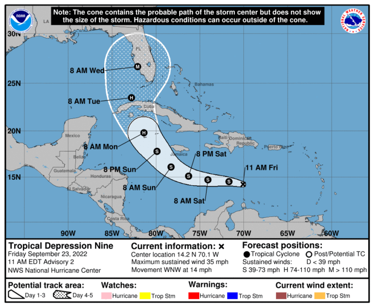 Tropical Depression Nine Friday September 23 11 a.m. Update