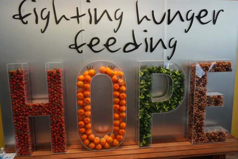 Fighting Hunger Feeding Hope sign at Second Harvest Food bank