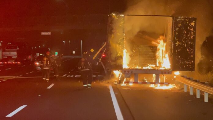 Semi truck on fire along Florida Turnpike in Orlando
