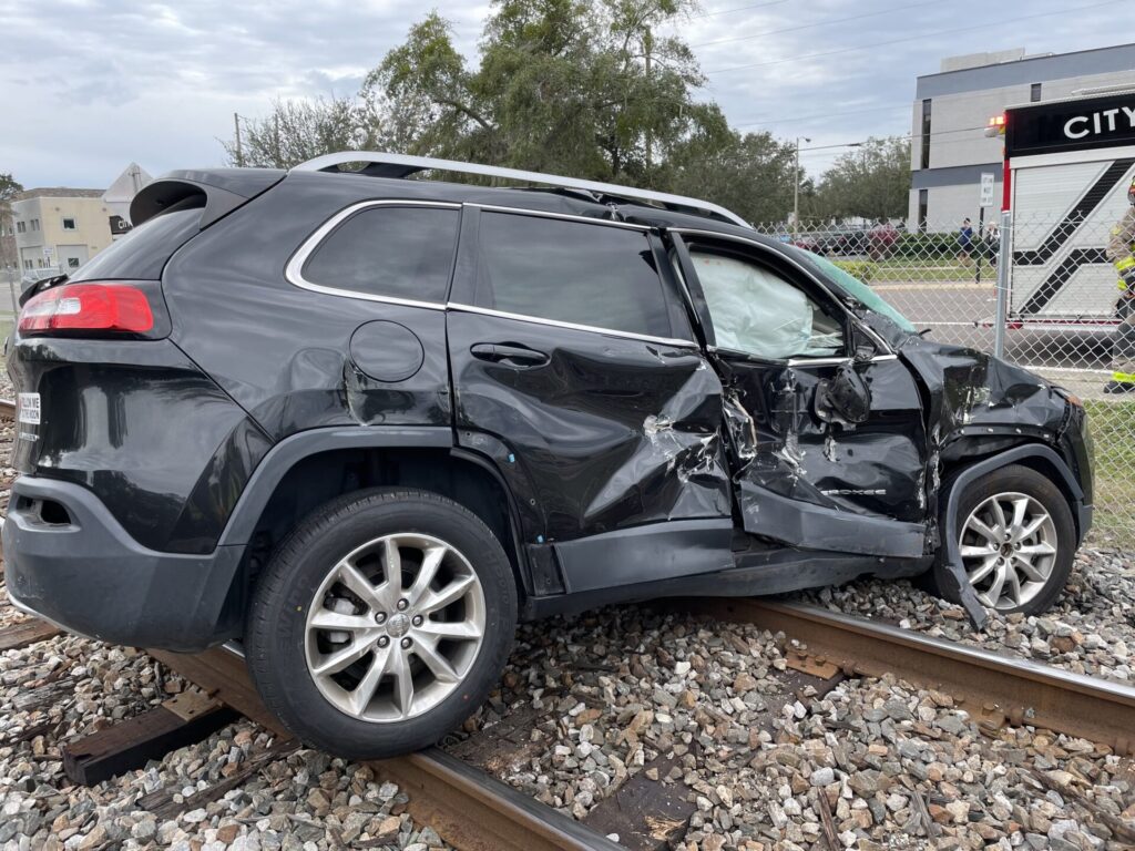 Damage to vehicle hit by train in Maitland on December 20