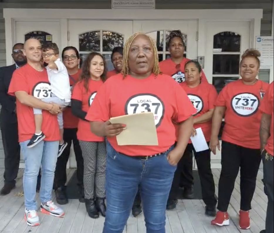 Angela McKinnon and members of Unite Here Local 737