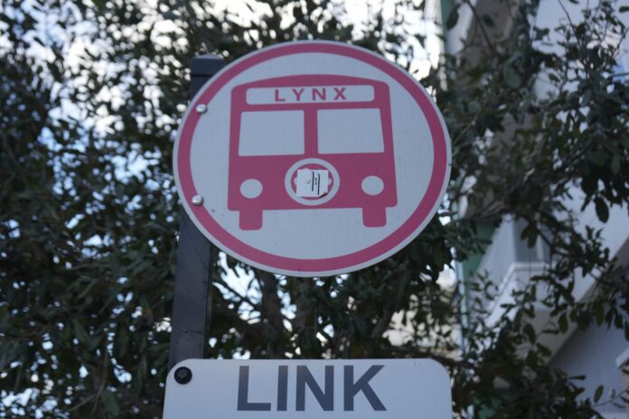 Lynx bus stop sign in downtown Orlando