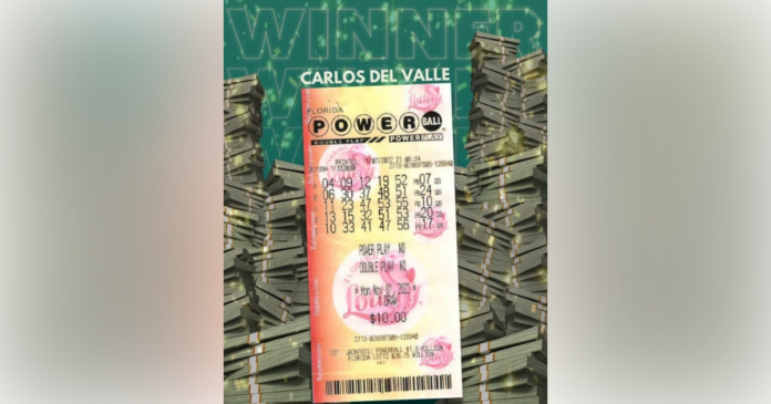 Carlos Del Valle's winning POWERBALL ticket from November 7, 2022