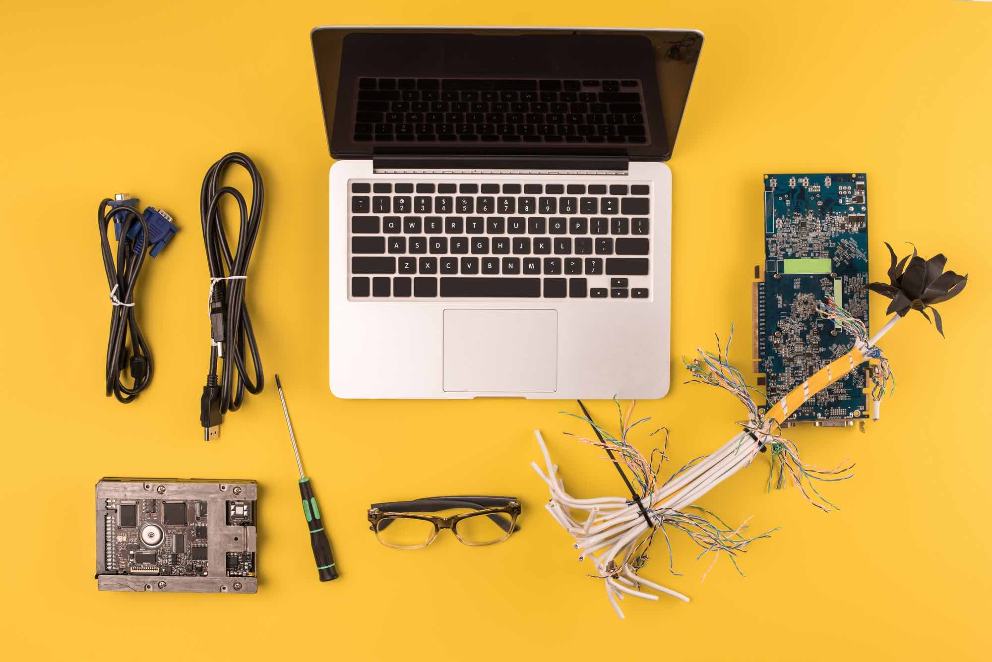 Broken laptop and electronics