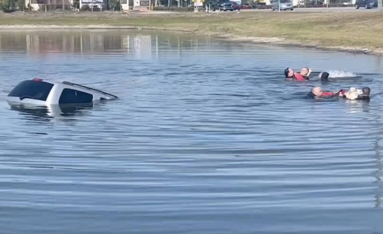 VIDEO: Longwood police save elderly man, two dogs in SUV submerged in pond