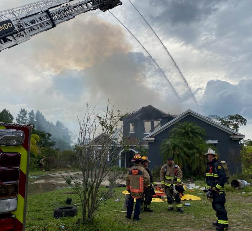 Orange County Fire Rescue knocking down fire that collapsed second story of home in Lake Nona on April 28