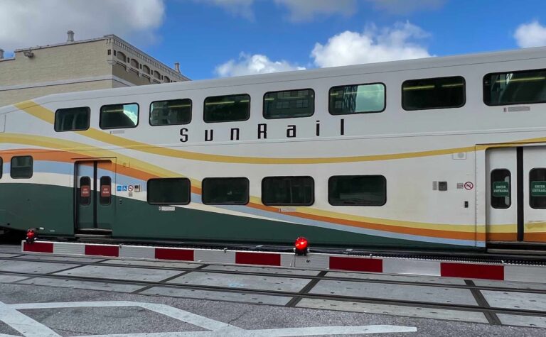 Sunrail train in downtown Orlando