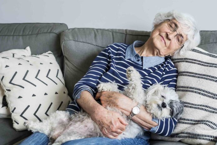 Senior citizen woman with her dog