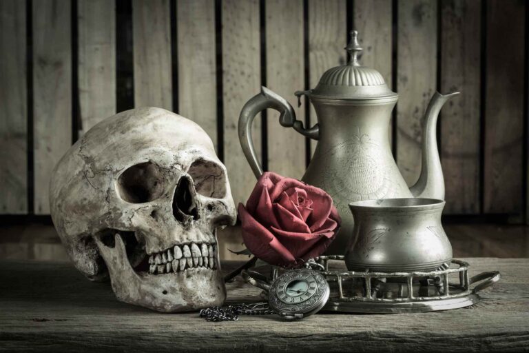 Skeleton and teapot and other morbid antiques