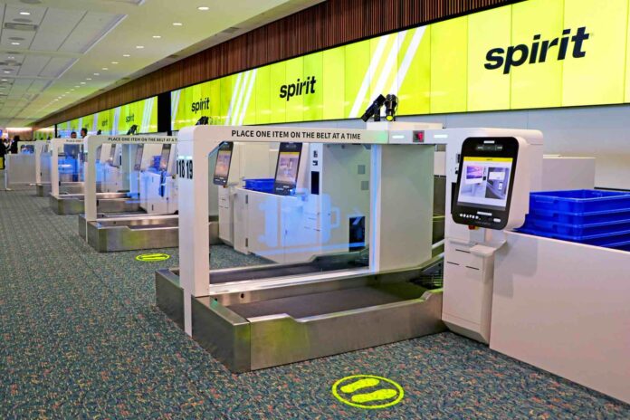 Spirit self bag drop units at the Orlando International Airport