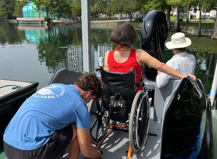 Wheelchair lift at Lake Eola Park Swan Boat attraction