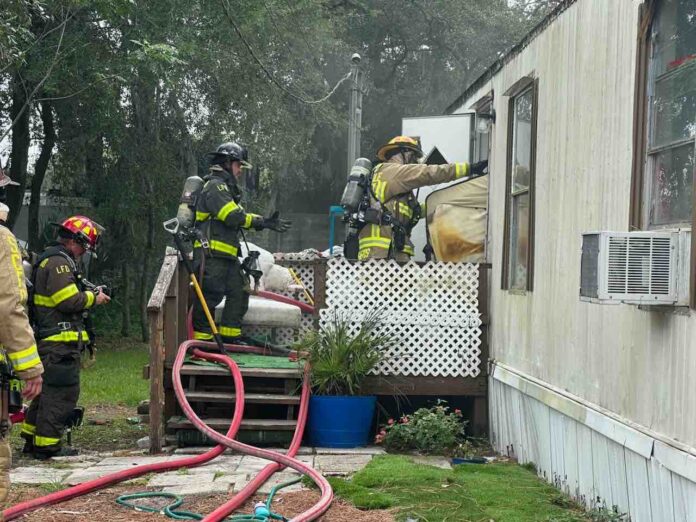 Bed catches fire at mobile home on July 31 (Photo Norm Reyburn)