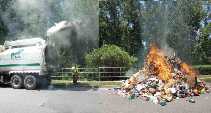 Recycling truck catches fire on July 19