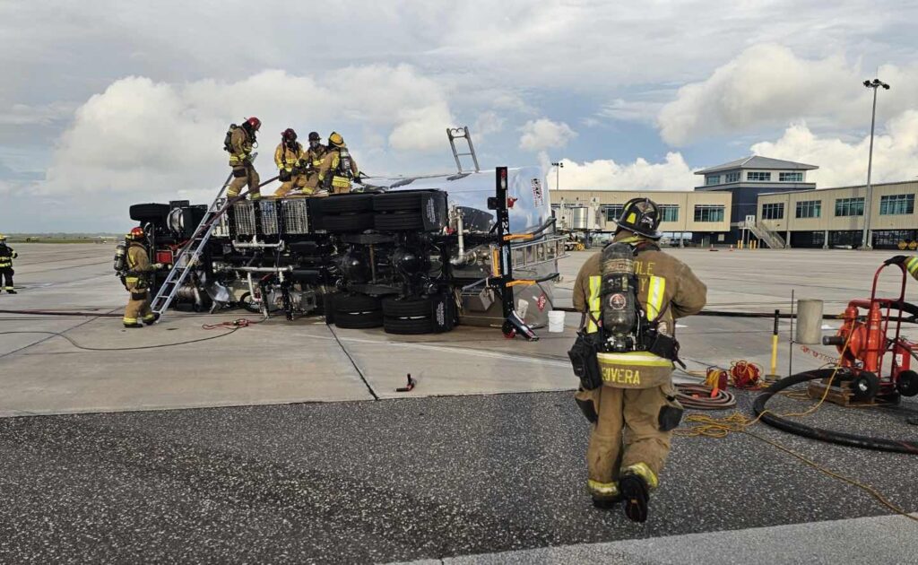 Jet fuel tankers overturns at Orlando Sanford Airport