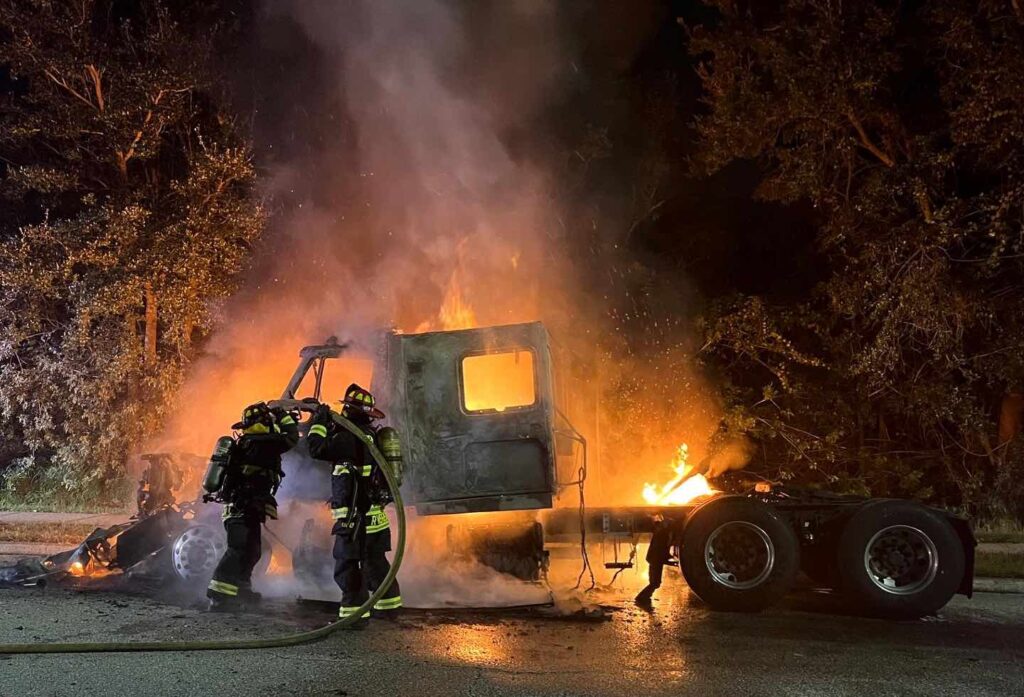 Semi truck fire in Orlando on August 23 1