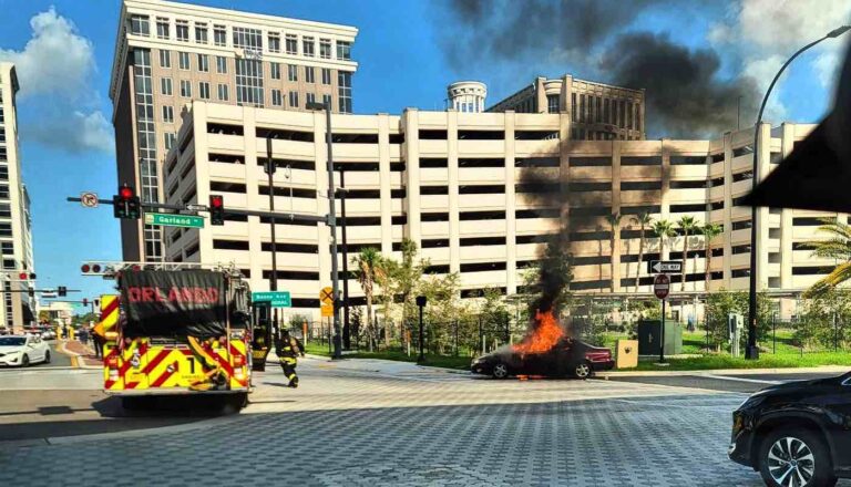 Vehicle fire in downtown Orlando on August 22