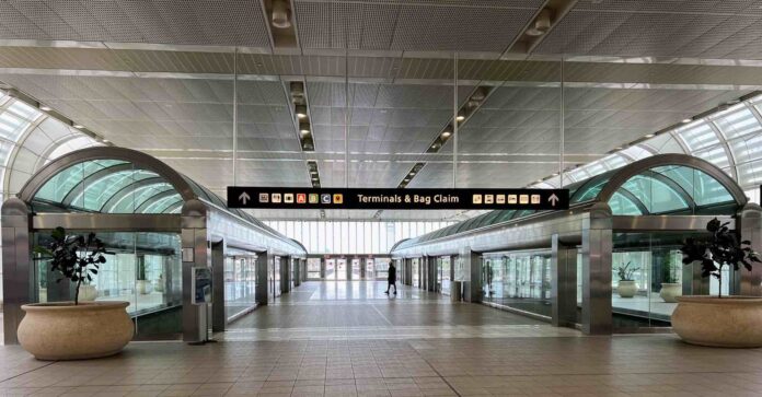 Terminal Tram between security and terminals at Orlando International Airport