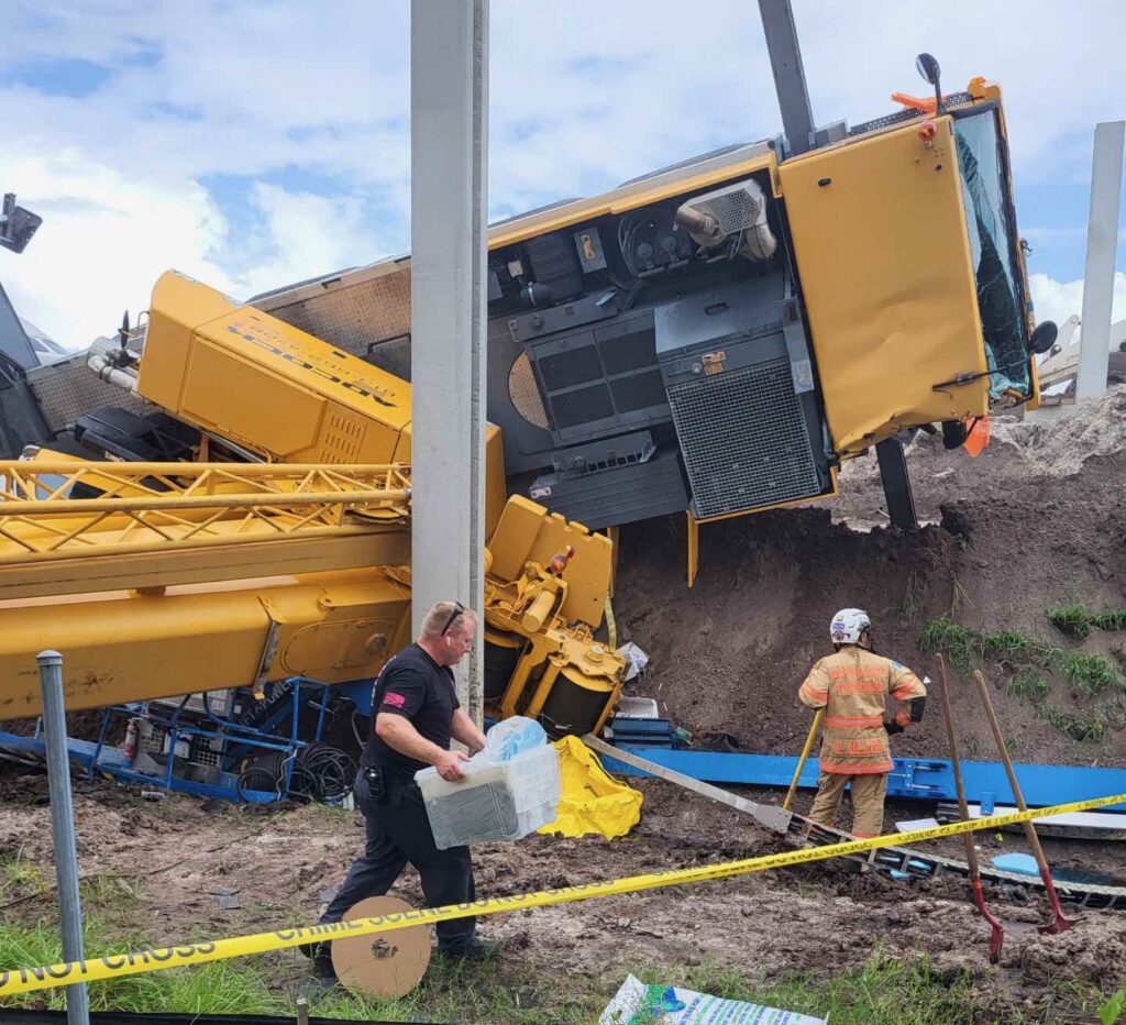 A crane overturned on Tuesday October 3