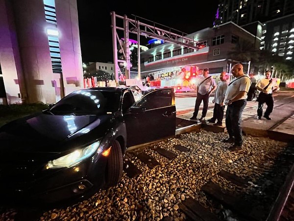 Car stuck on tracks in downtown Orlando on Oct. 7 2023