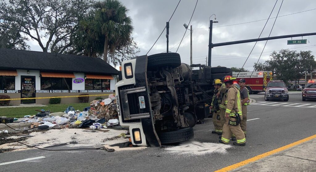 Dump truck flipped at intersection of Monroe Road and SR 46