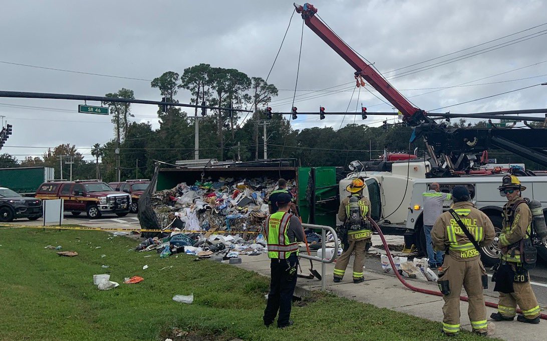 Dump truck spills over on Sanford roadway on Wednesday, October 25, 2023