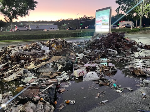 Extinguished trash pile in Orlando