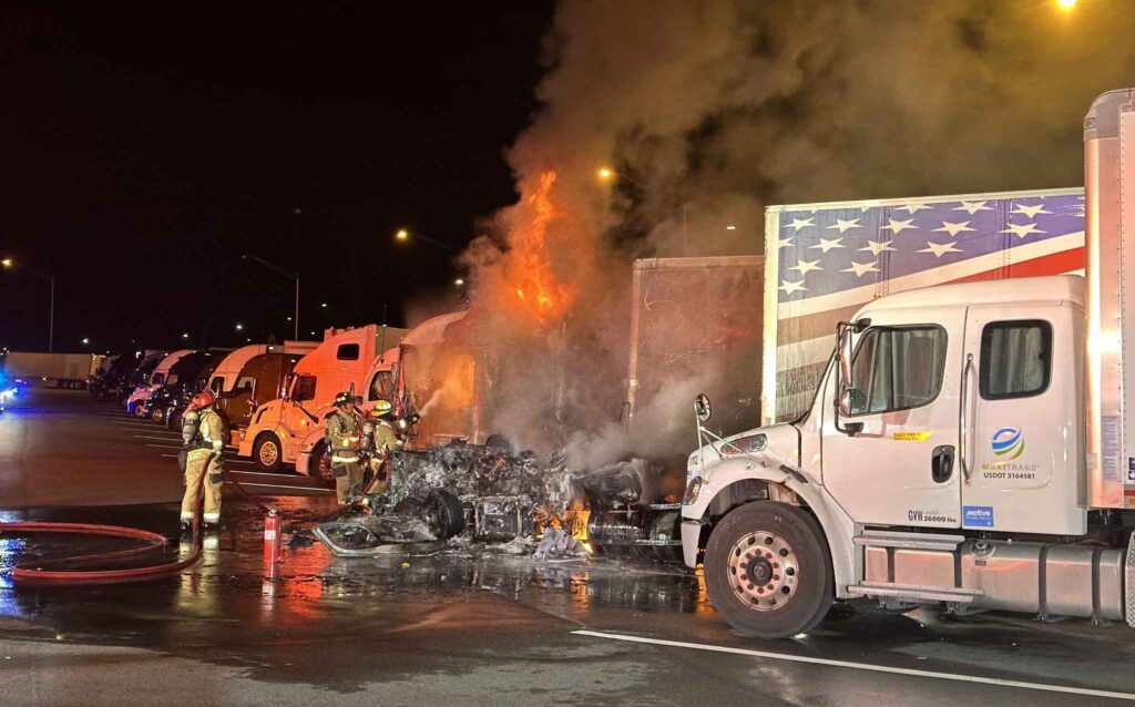 Fire consumes semi truck completely