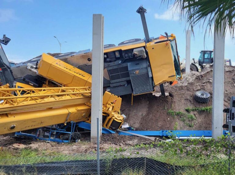 Overturned crane on Tuesday, October 3