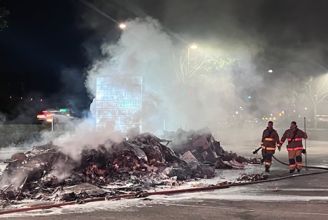 Truck contents extinguished