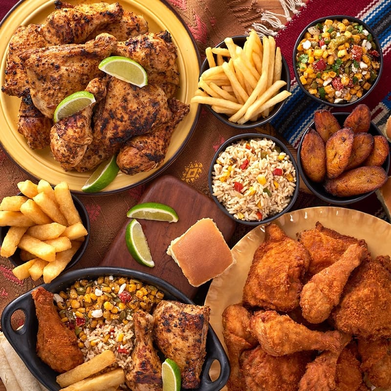 Chicken and side dishes at Pollo Campero