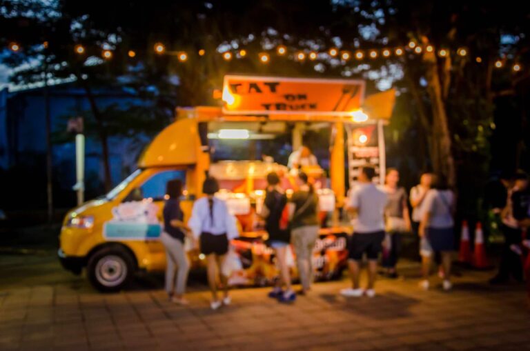 Food truck blur with customers